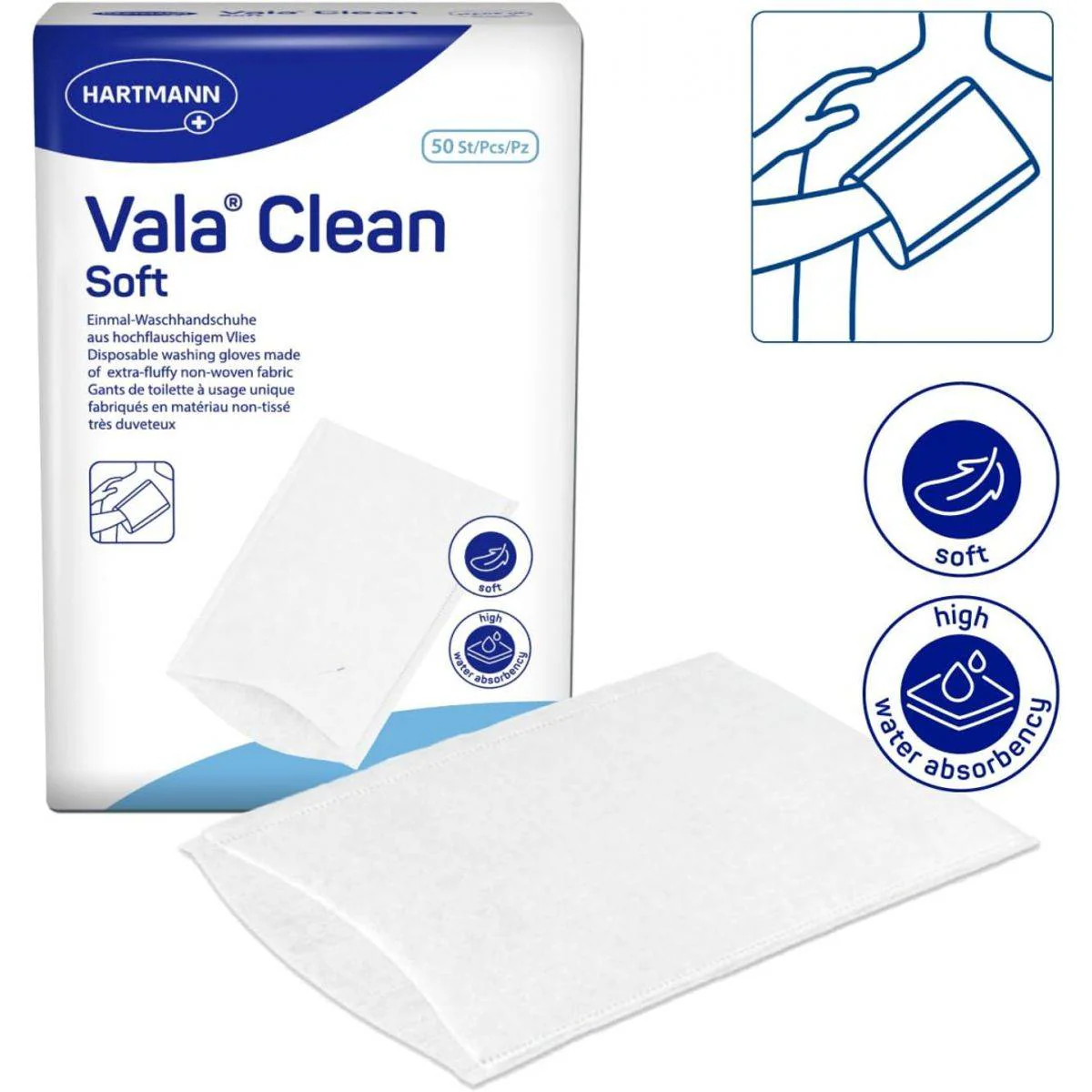 Molicare Vala Clean Soft Disposable Washing Gloves 23x15.5cm 50 Pieces - Image 2