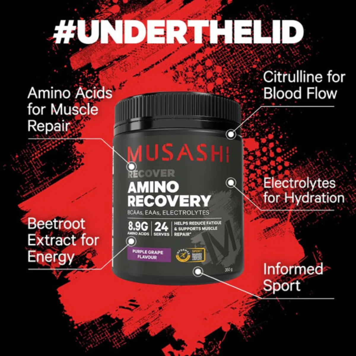 Musashi Amino Recovery Purple Grape 350g - Image 2