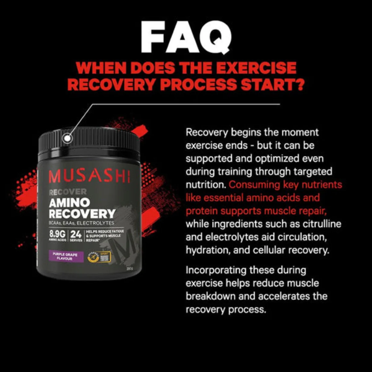 Musashi Amino Recovery Purple Grape 350g - Image 3