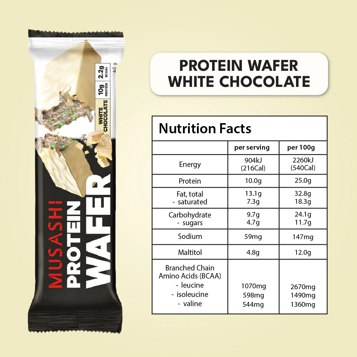 Musashi Protein Wafer White Chocolate 40g - Image 3