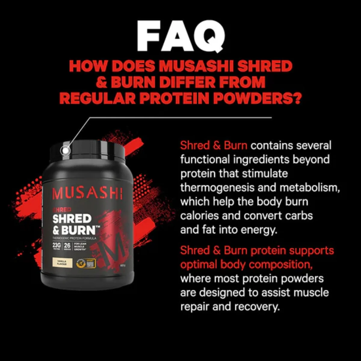 Musashi Shred & Burn Vanilla 340g - Image 3