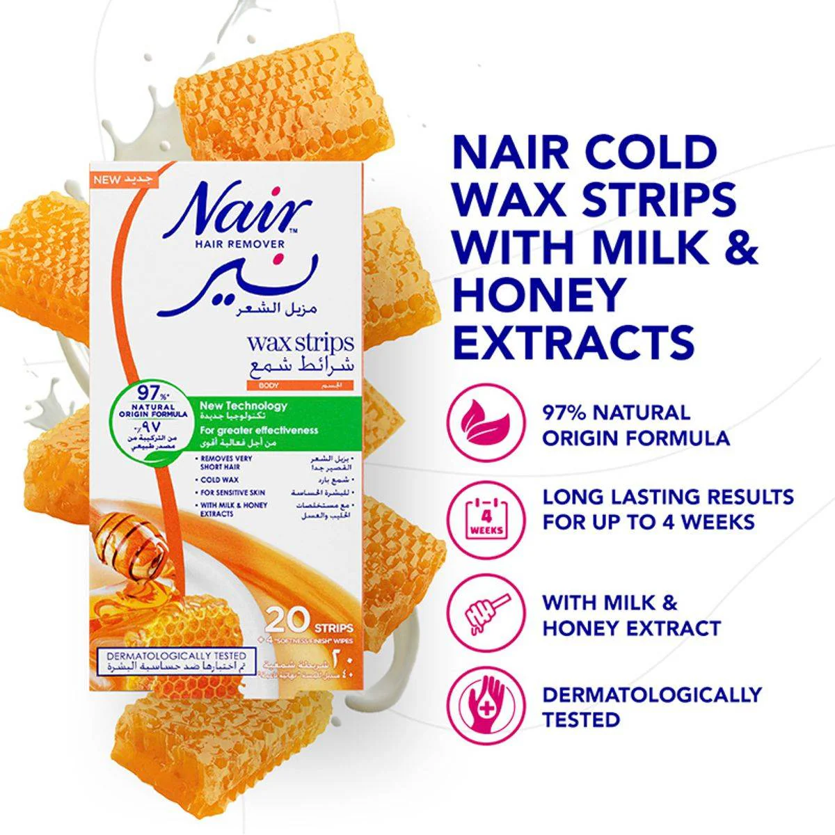 Nair Body Wax Strips Milk & Honey 20 Pack - Image 4