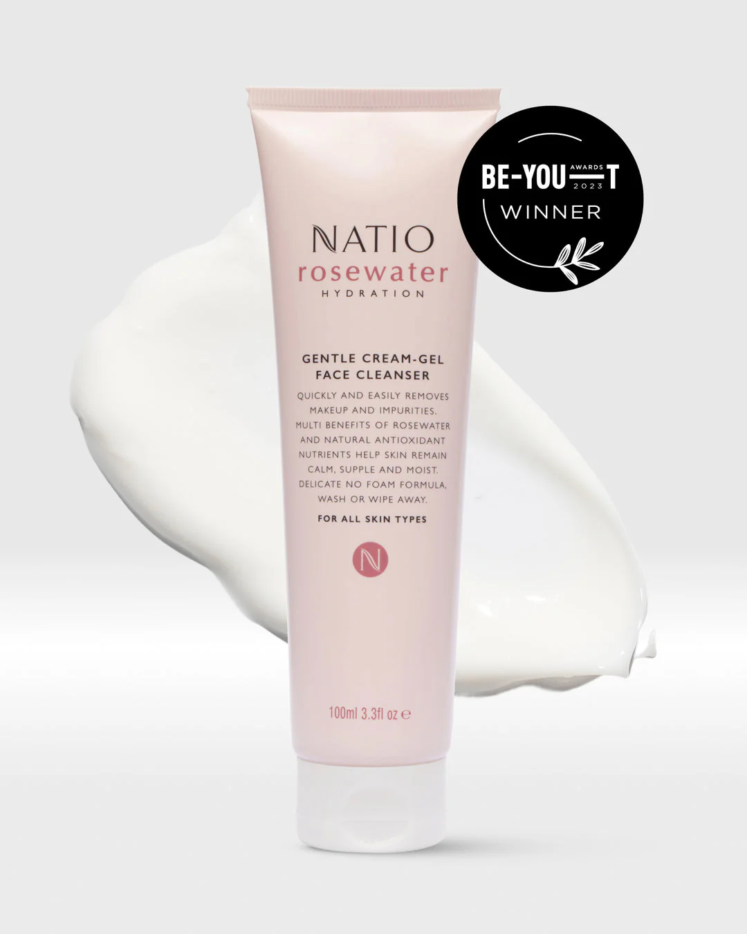 Natio Rose Water Hydration Gentle Cream Gel Face Cleanser 100ml - Image 3