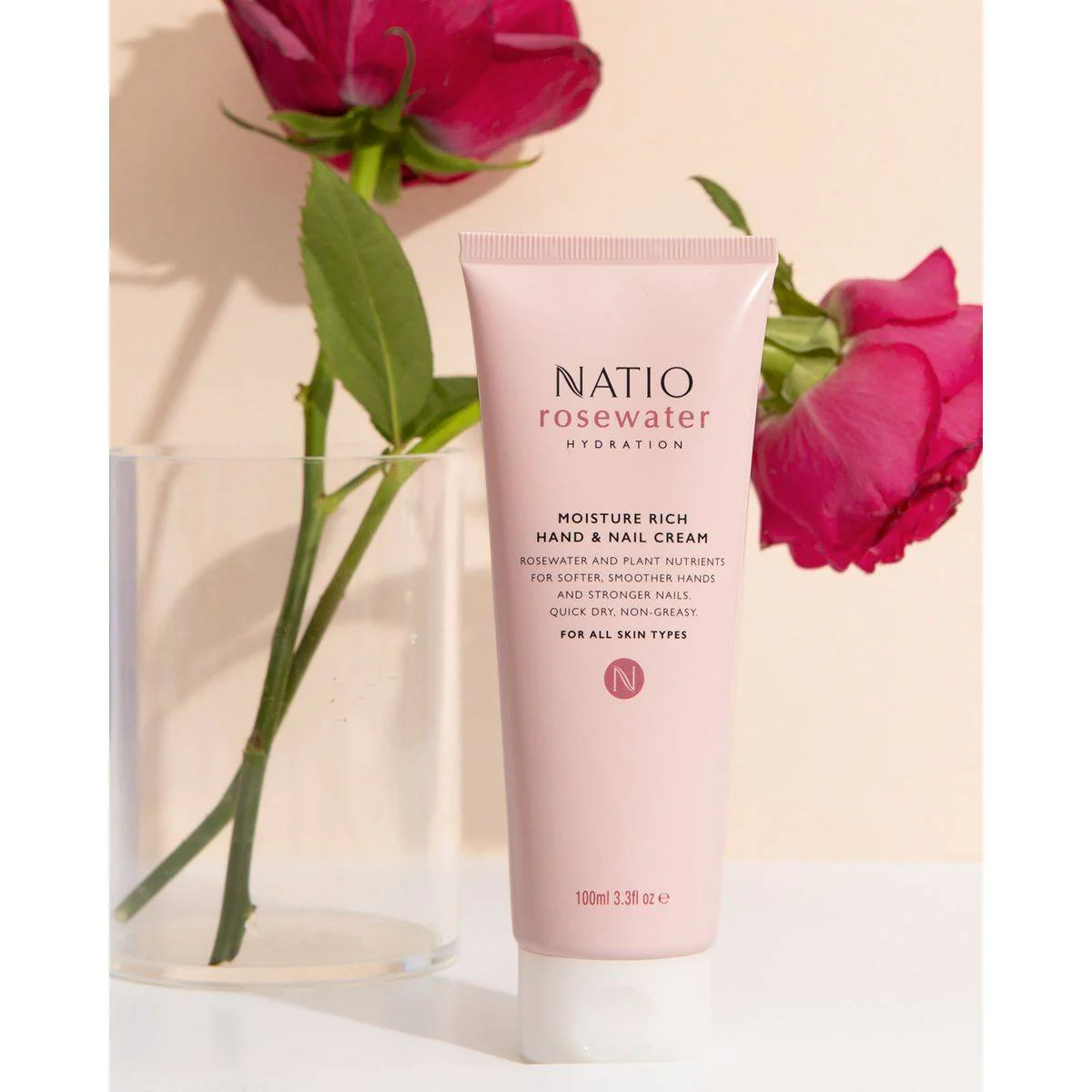 Natio Rose Water Hydration Moisture Rich Hand & Nail Cream 100ml - Image 4