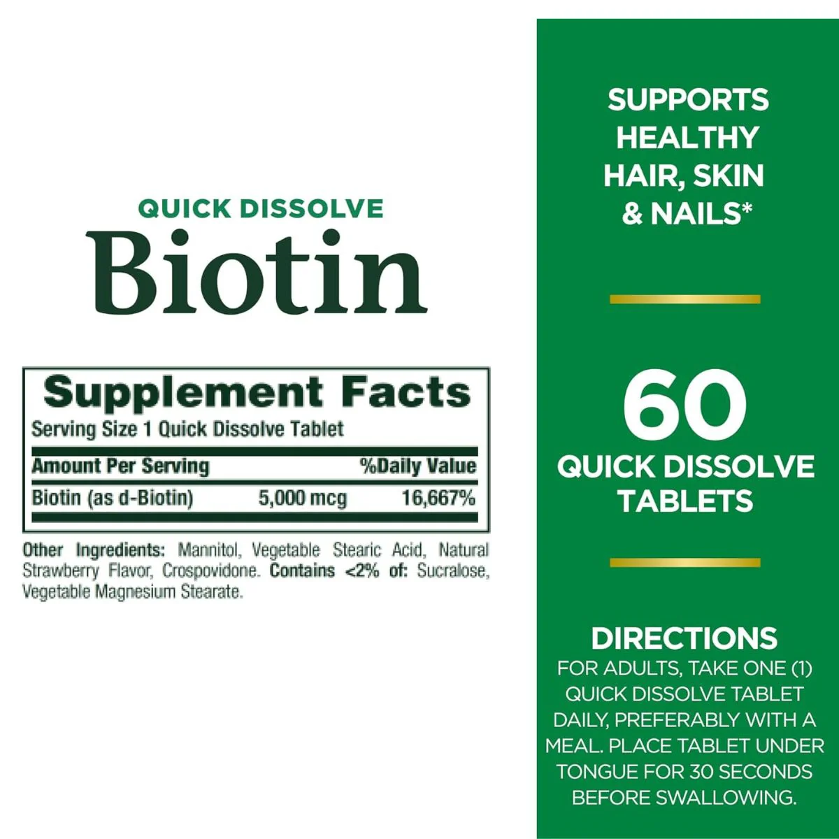 Natures Bounty Biotin 5,000mcg Quick Dissolve 60 Tablets - Image 3