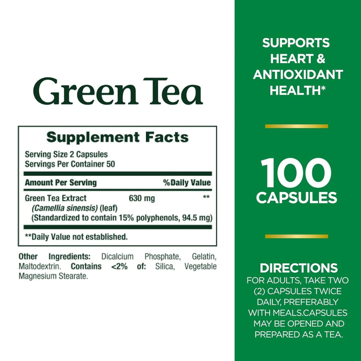 Natures Bounty Green Tea 315mg 100 Capsules - Image 4