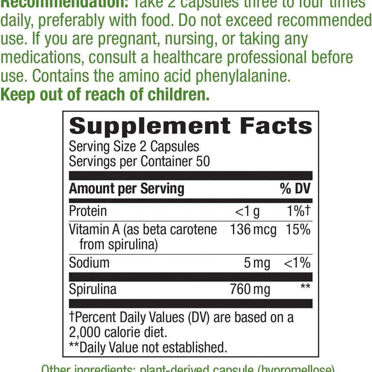 Natures Way Spirulina 100 VegeCapsules - Image 2