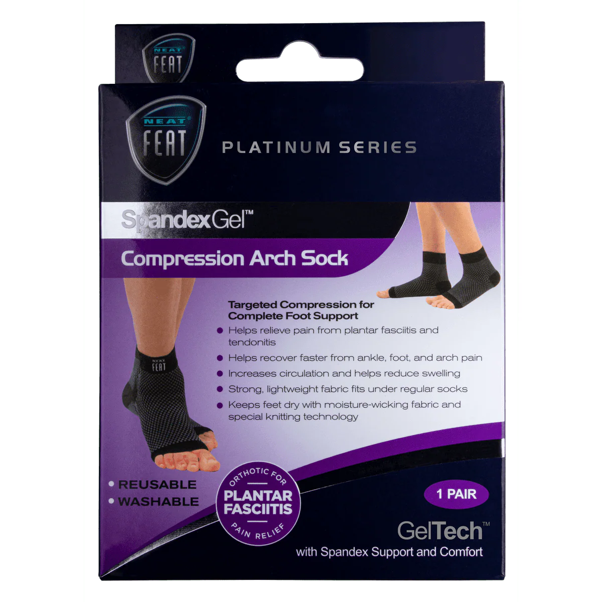 Neat Feat Spandex Gel Compression Arch Socks Large