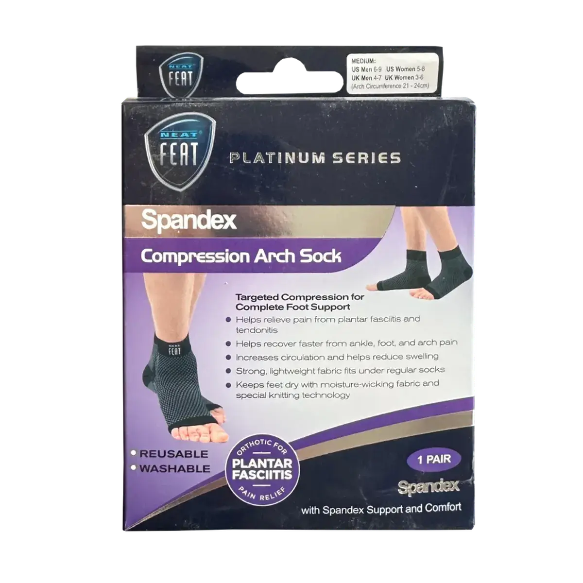Neat Feat Spandex Gel Compression Arch Socks Medium