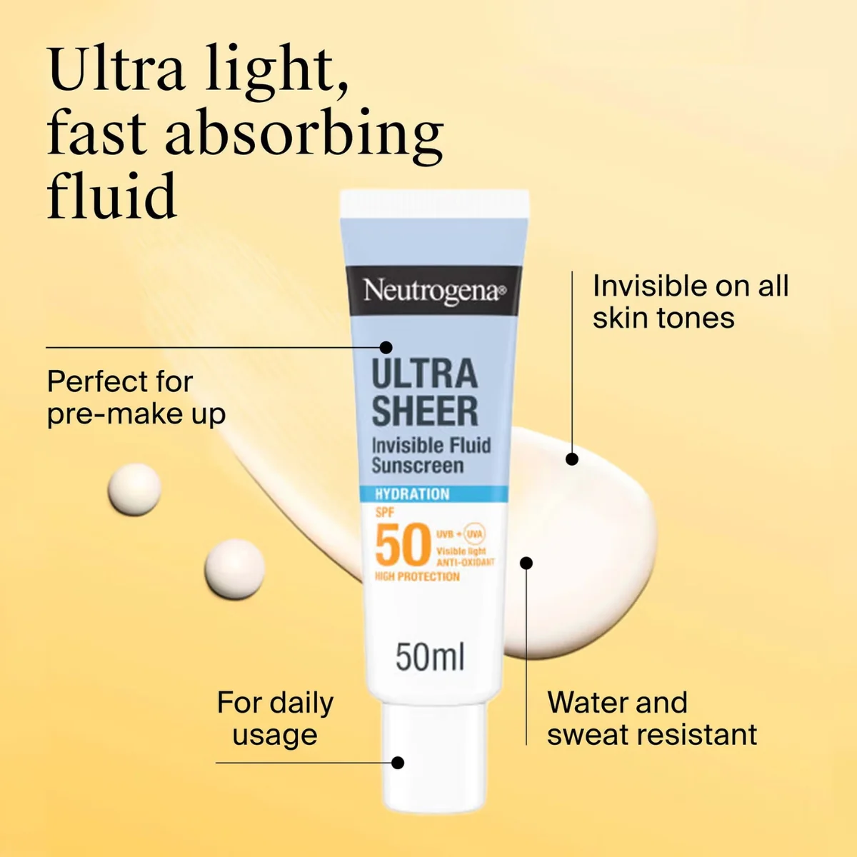 Neutrogena Ultra Sheer Invisible Fluid Hydration Sunscreen SPF50 50ml - Image 4