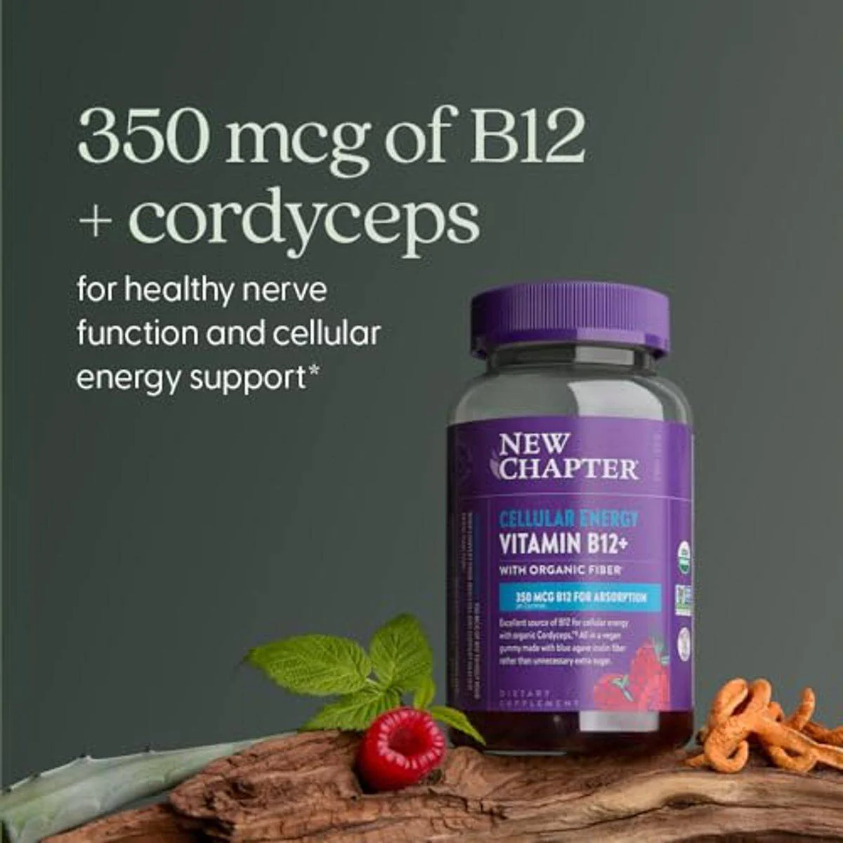 New Chapter Cellular Energy Vitamin B12+ with Organic Fiber 350mcg 60 Gummies - Image 3