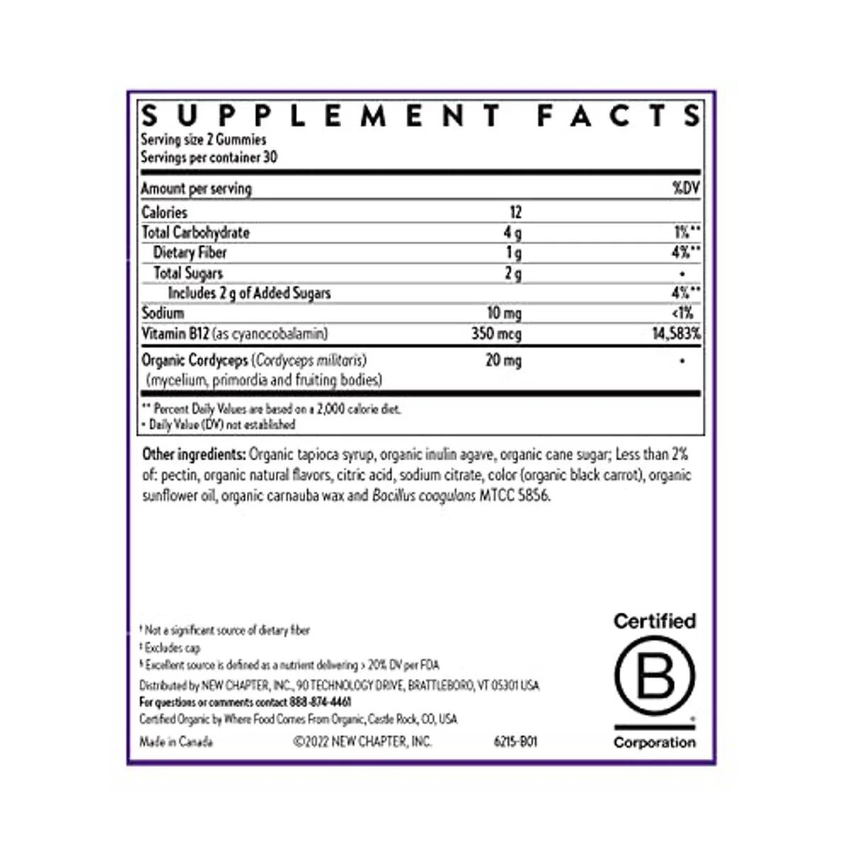 New Chapter Cellular Energy Vitamin B12+ with Organic Fiber 350mcg 60 Gummies - Image 4