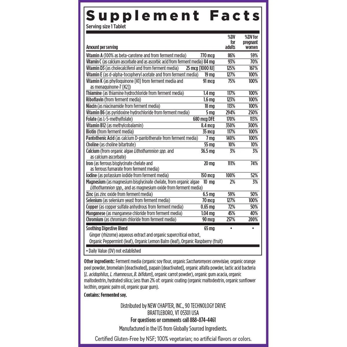 New Chapter One Daily Prenatal Multivitamin 35+ 30 Tablets - Image 2