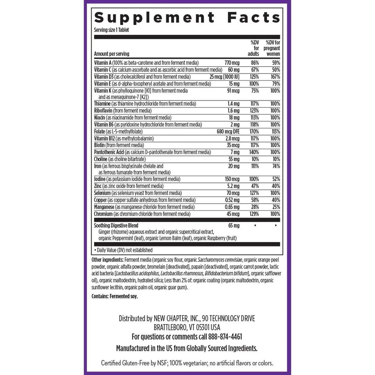 New Chapter One Daily Prenatal Multivitamin 60 Tablets - Image 6