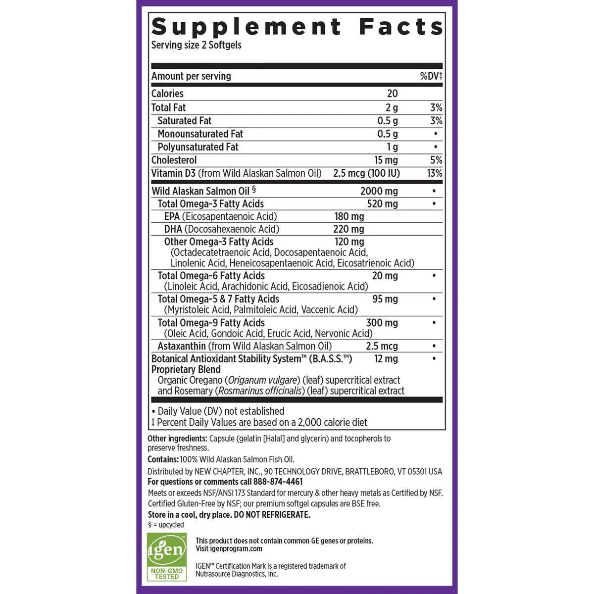 New Chapter Wholemega Fish Oil 1,000mg 120 Softgels - Image 2