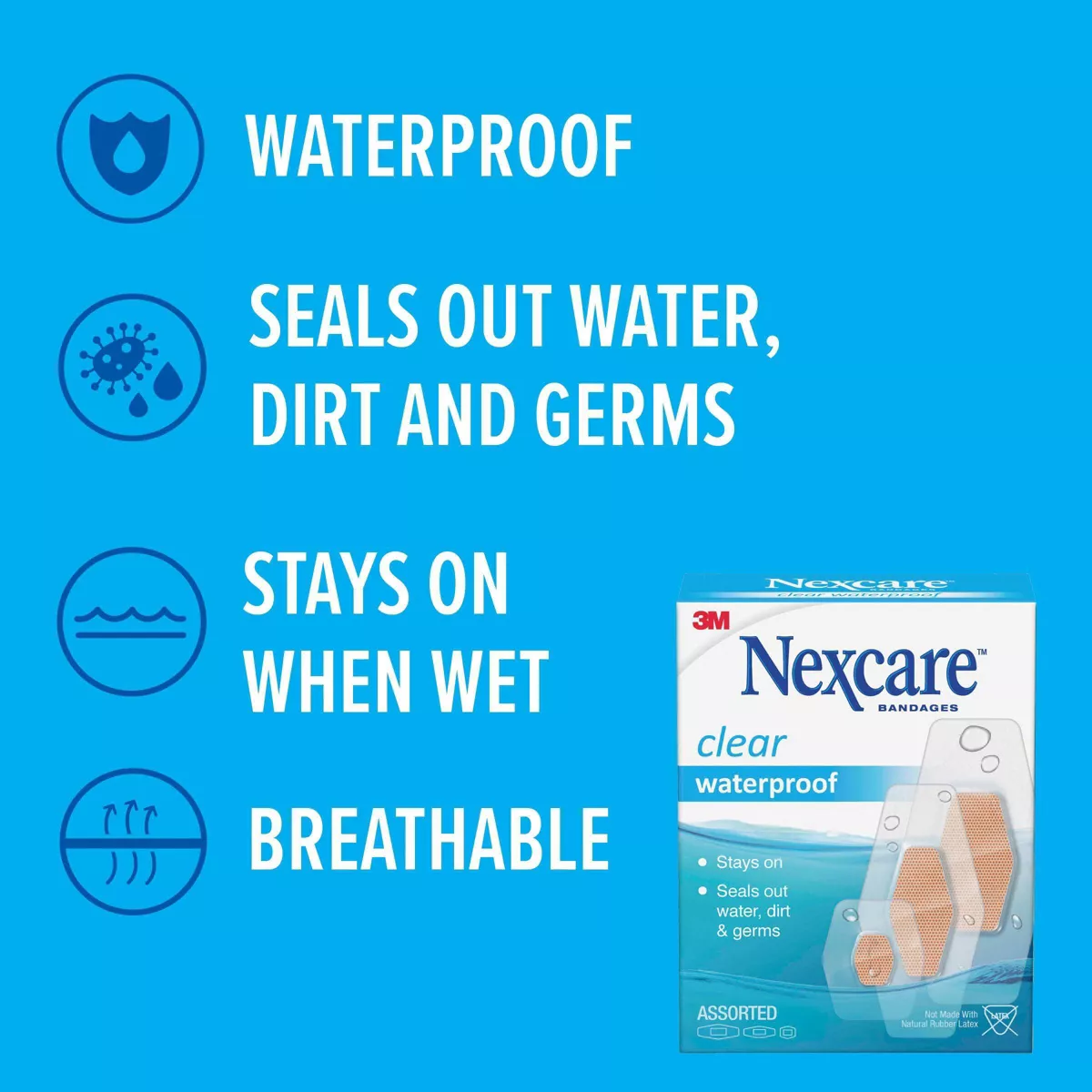 Nexcare Bandages Clear Waterproof Assorted 30 Plasters - Image 4