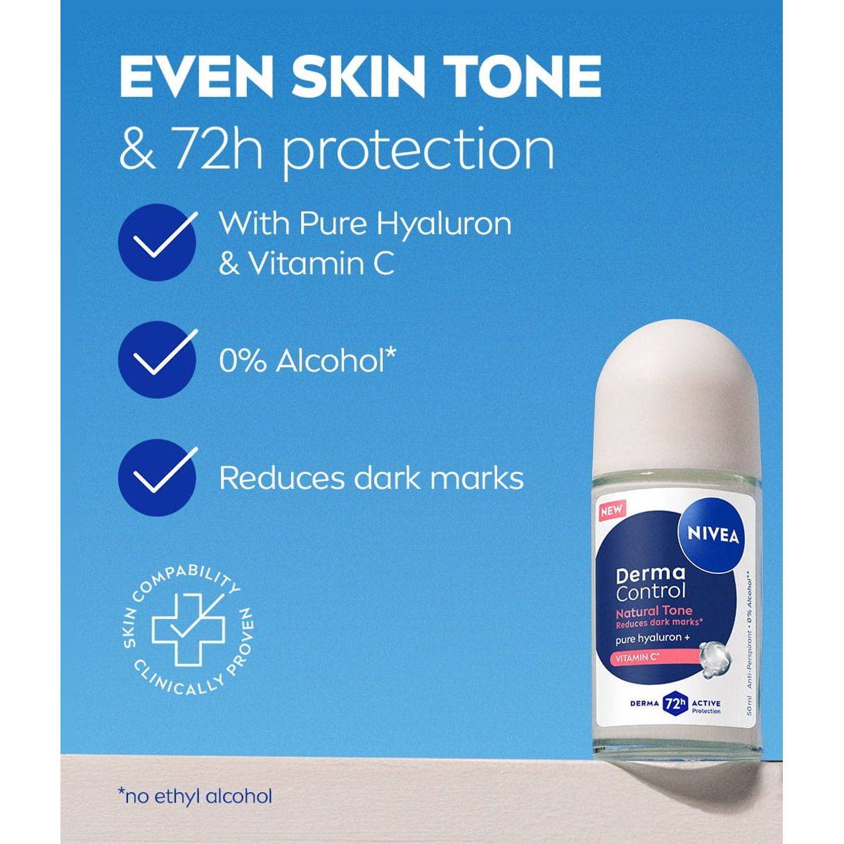Nivea Deodorant Roll On Derma Natural Tone 50ml - Image 3