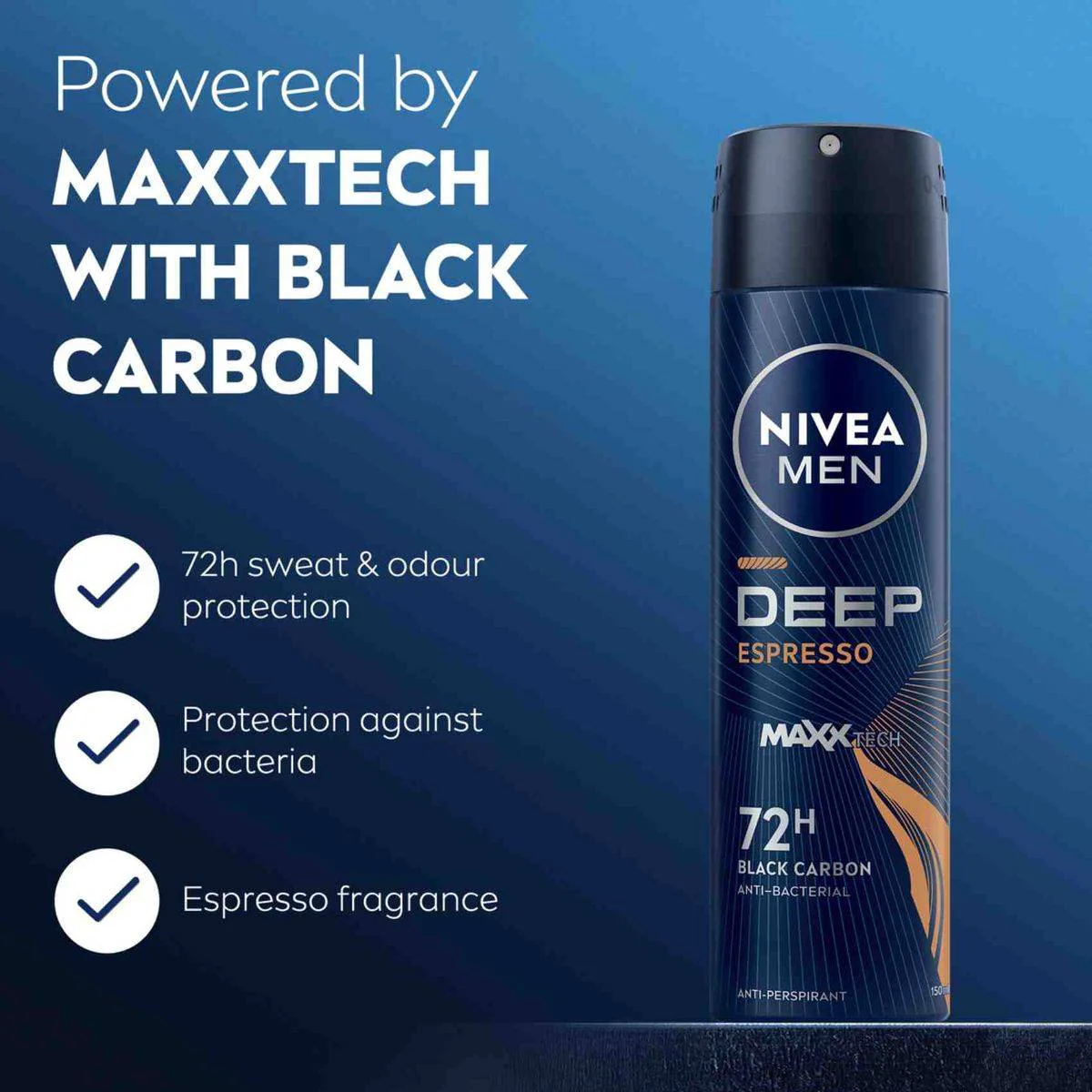 Nivea Men Deodorant Spray Deep Black Carbon Espresso 150ml - Image 2