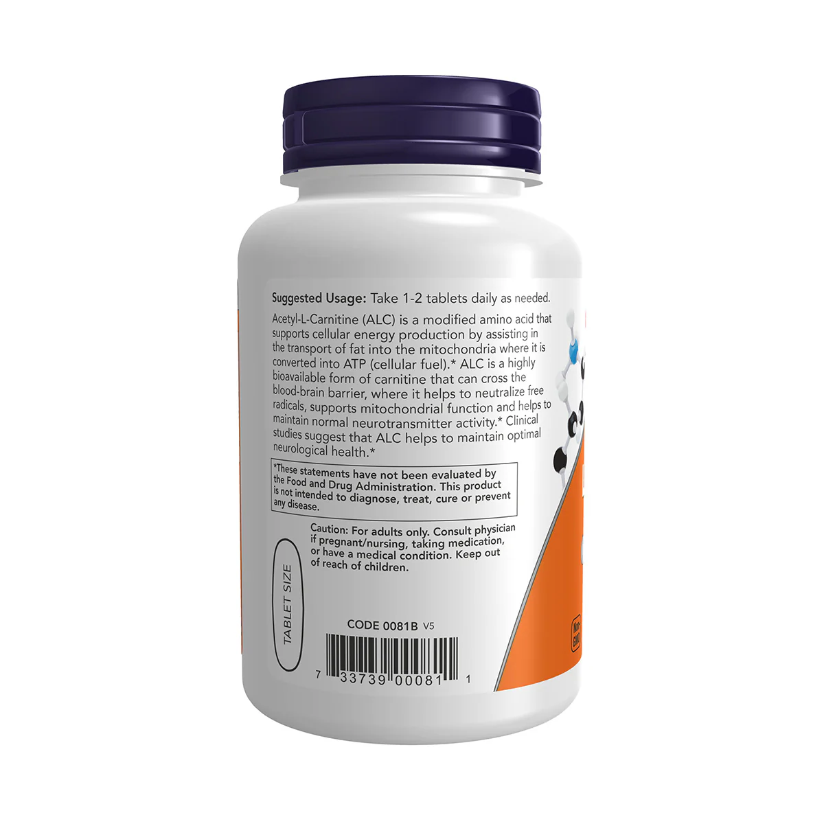 Now Acetyl L Carnitine 750mg 90 Tablets - Image 2