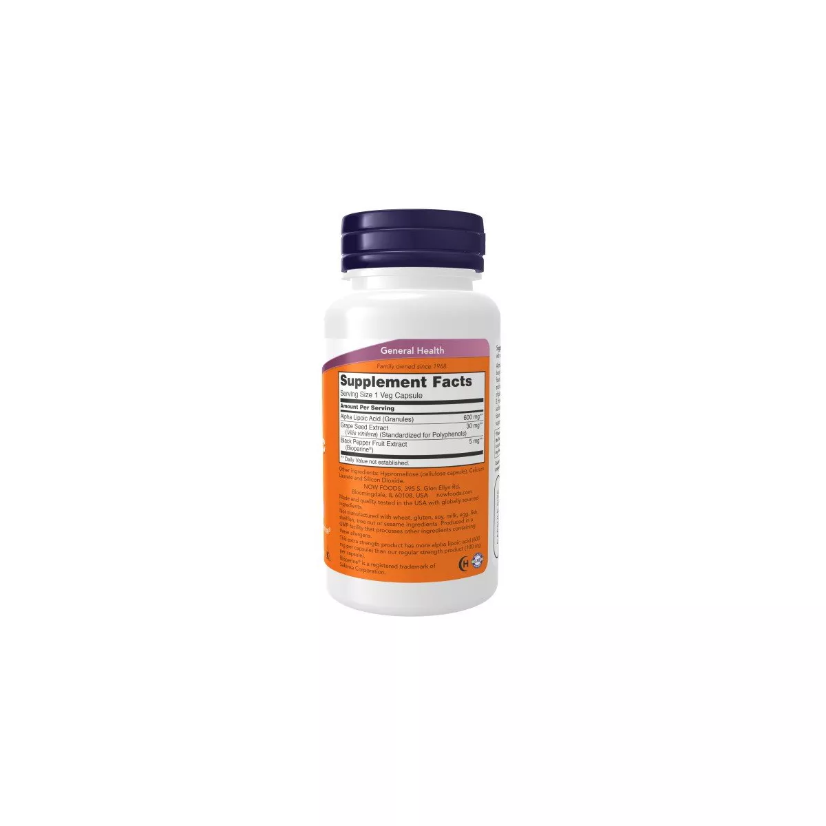 Now Alpha Lipoic Acid 600mg 60 VegeCapsules - Image 4