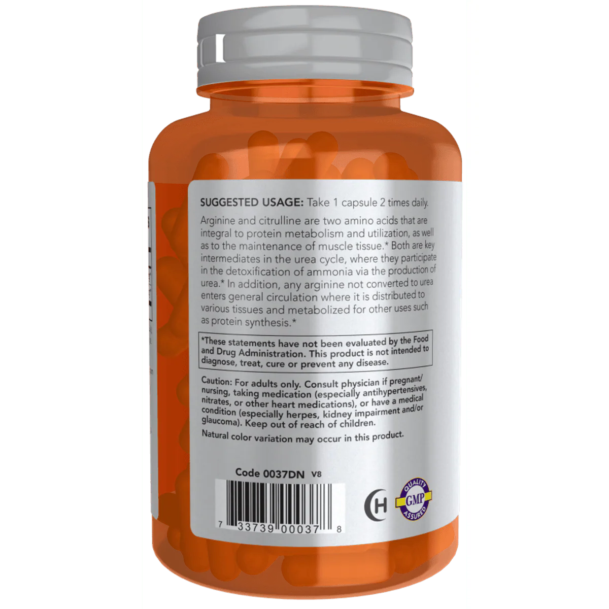 Now Arginine 500mg & Citrulline 250mg 120 VegeCapsules - Image 2