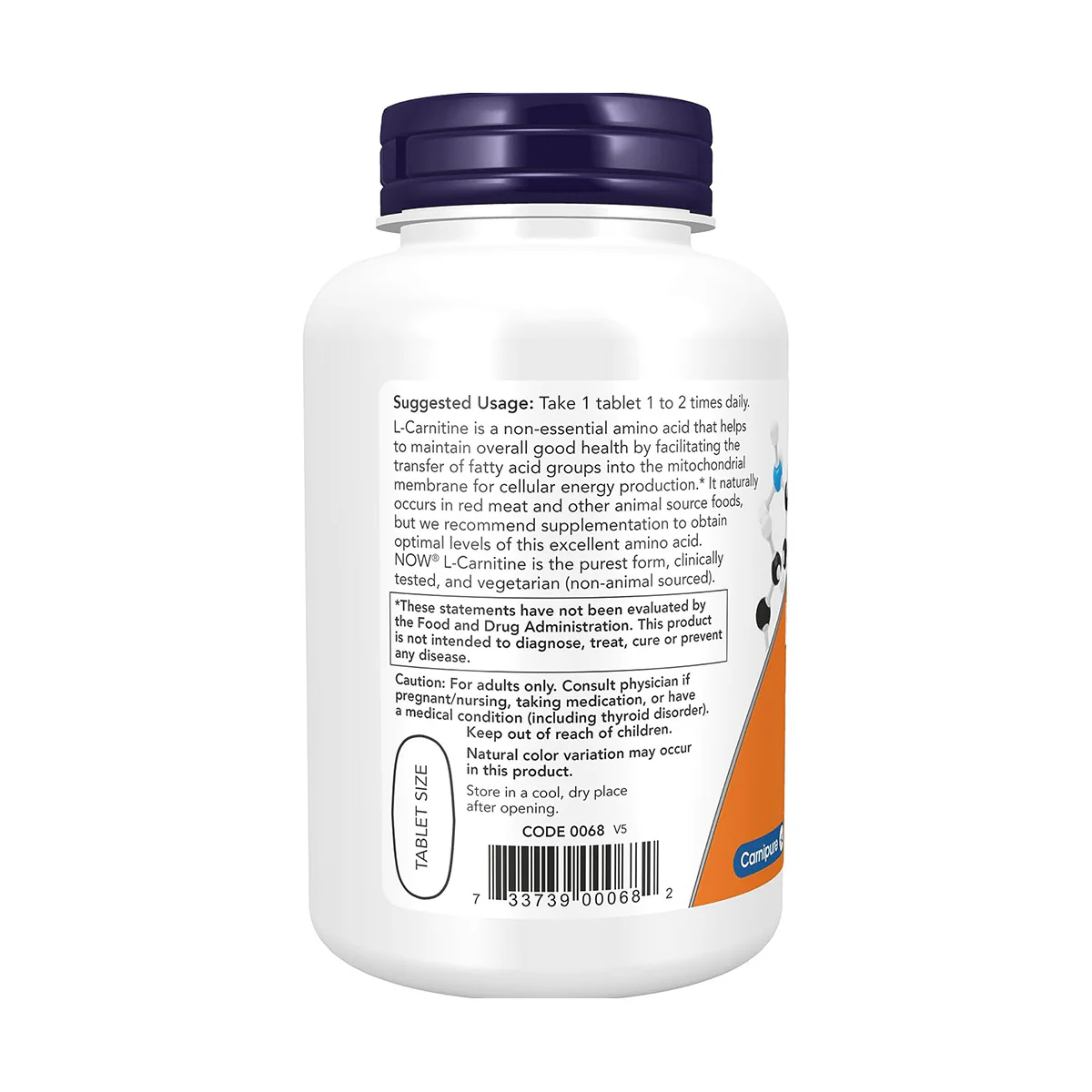 Now Carnitine Tartrate 1000mg 100 Tablets - Image 2