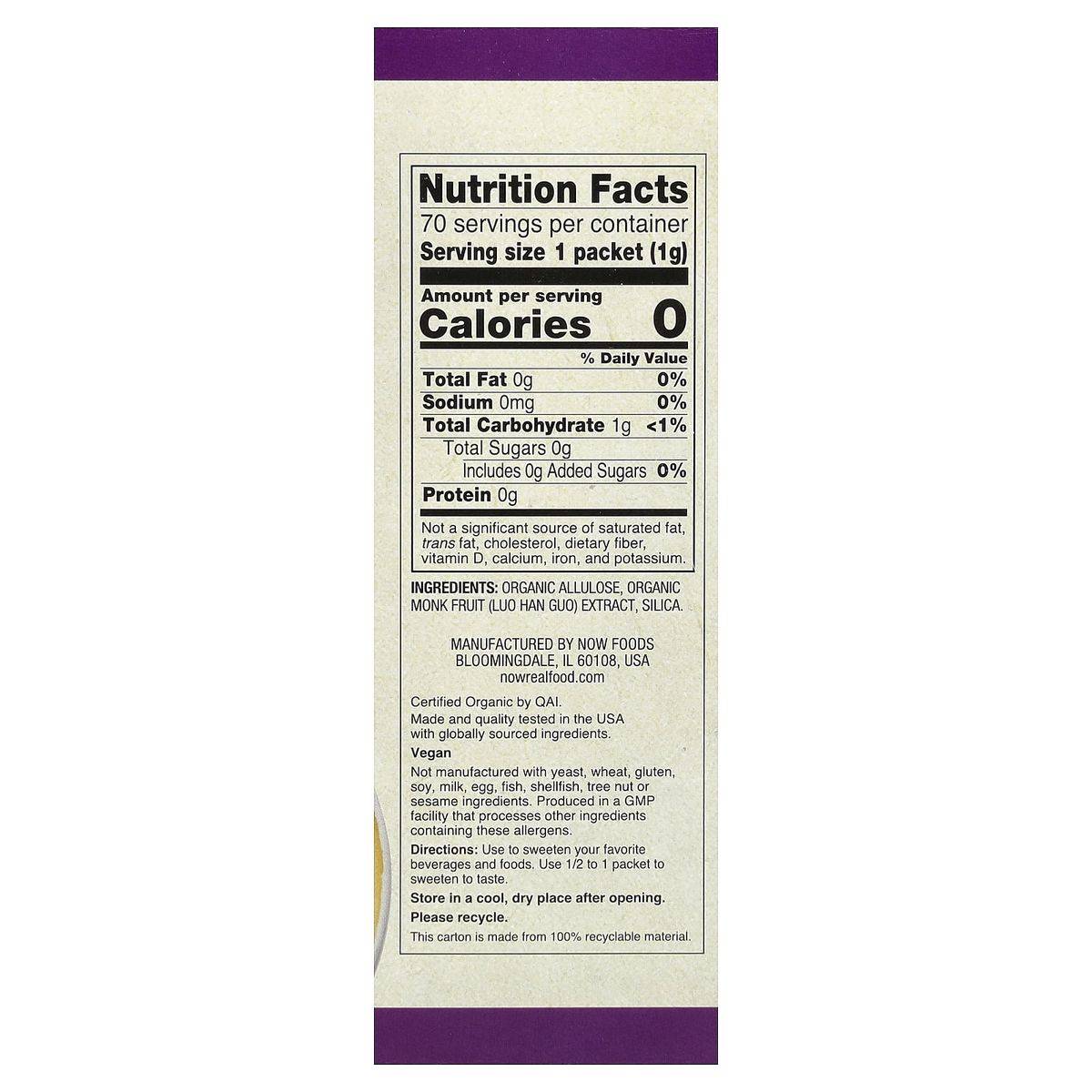 Now Sweetener Monk Fruit Organic 70 Packets - Image 4
