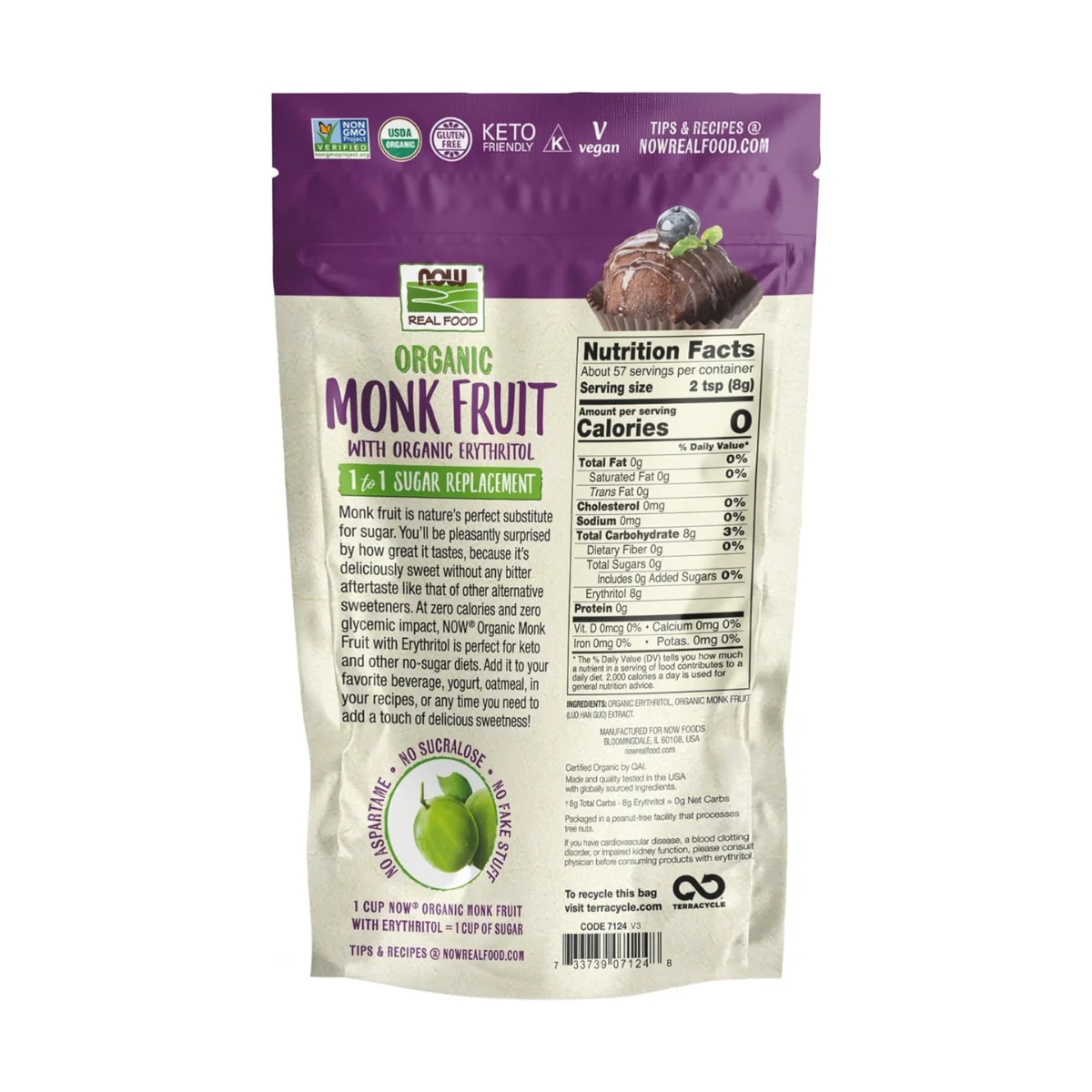 Now Sweetener Monk Fruit Organic Powder 454g - Image 2