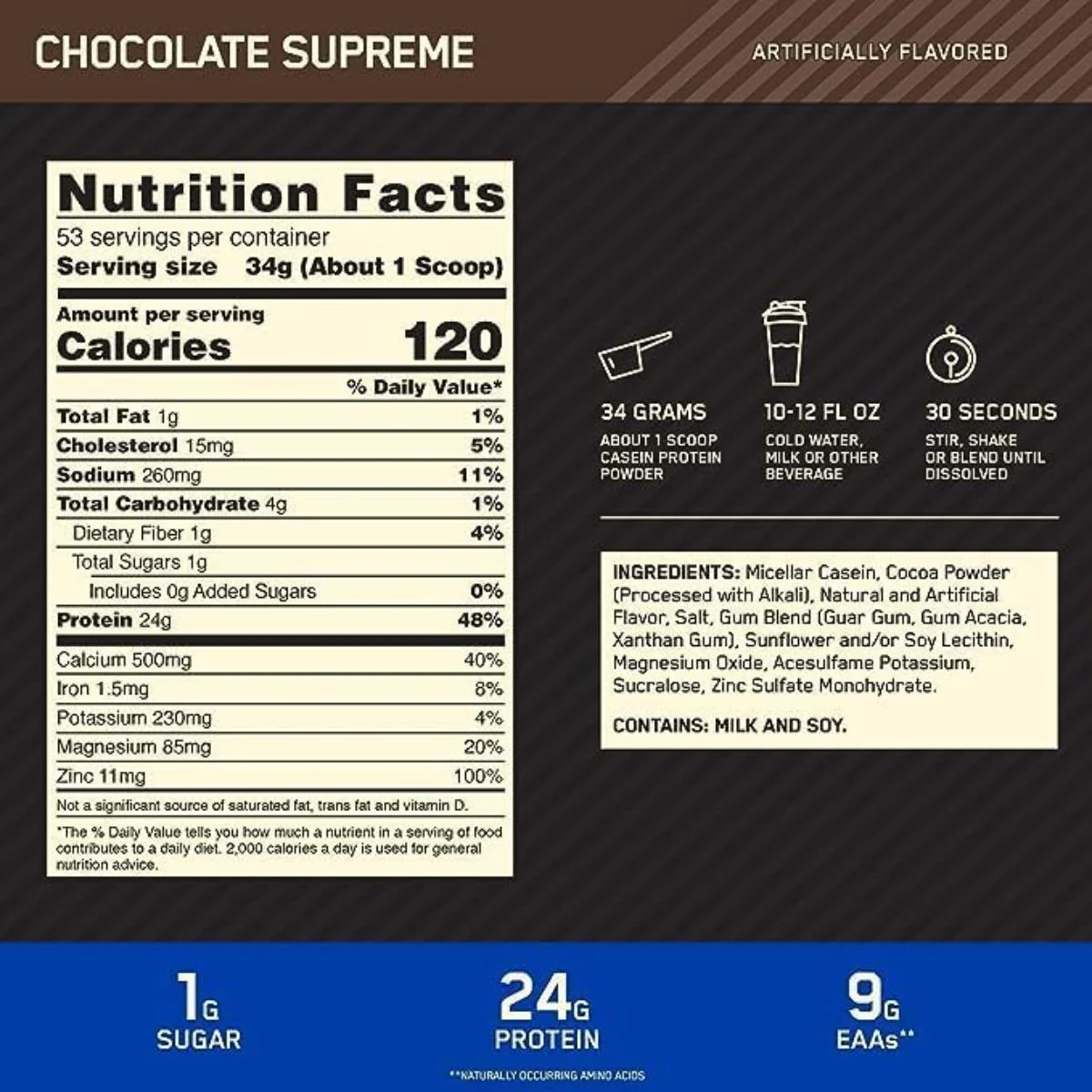 Optimum Nutrition Gold Standard 100% Casein Protein Chocolate 1.8kg - Image 3