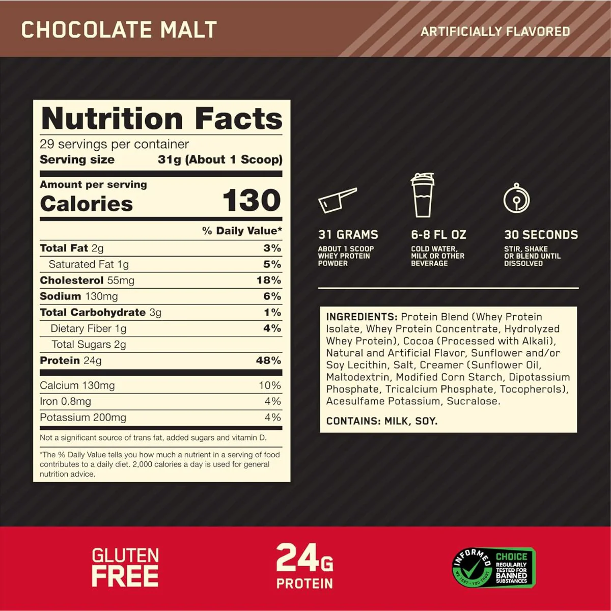 Optimum Nutrition Gold Standard 100% Whey Protein Chocolate Malt 899g - Image 3