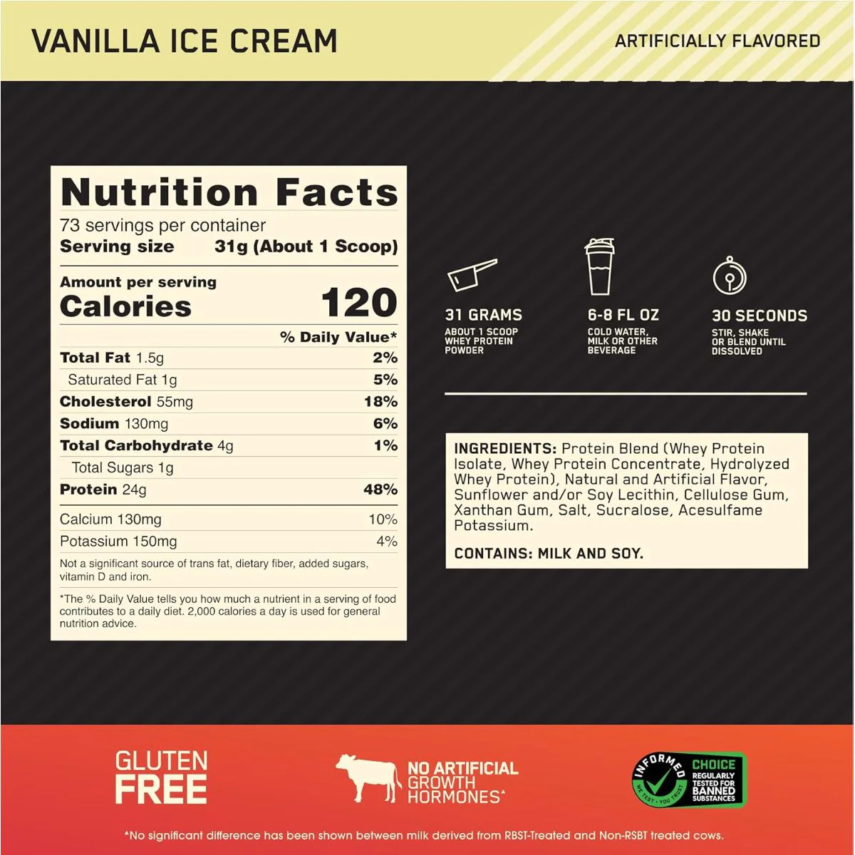 Optimum Nutrition Gold Standard 100% Whey Protein Vanilla Ice Cream 2.27kg - Image 3