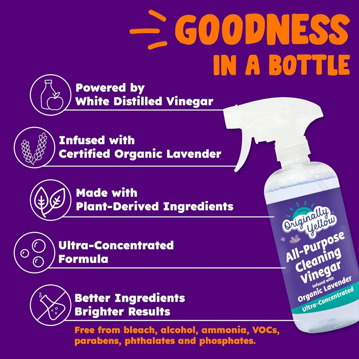 Originally Yellow Bathroom Cleaning Vinegar Spray Lavender 470ml - Image 2