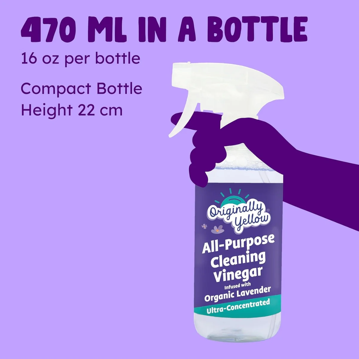 Originally Yellow Bathroom Cleaning Vinegar Spray Lavender 470ml - Image 5