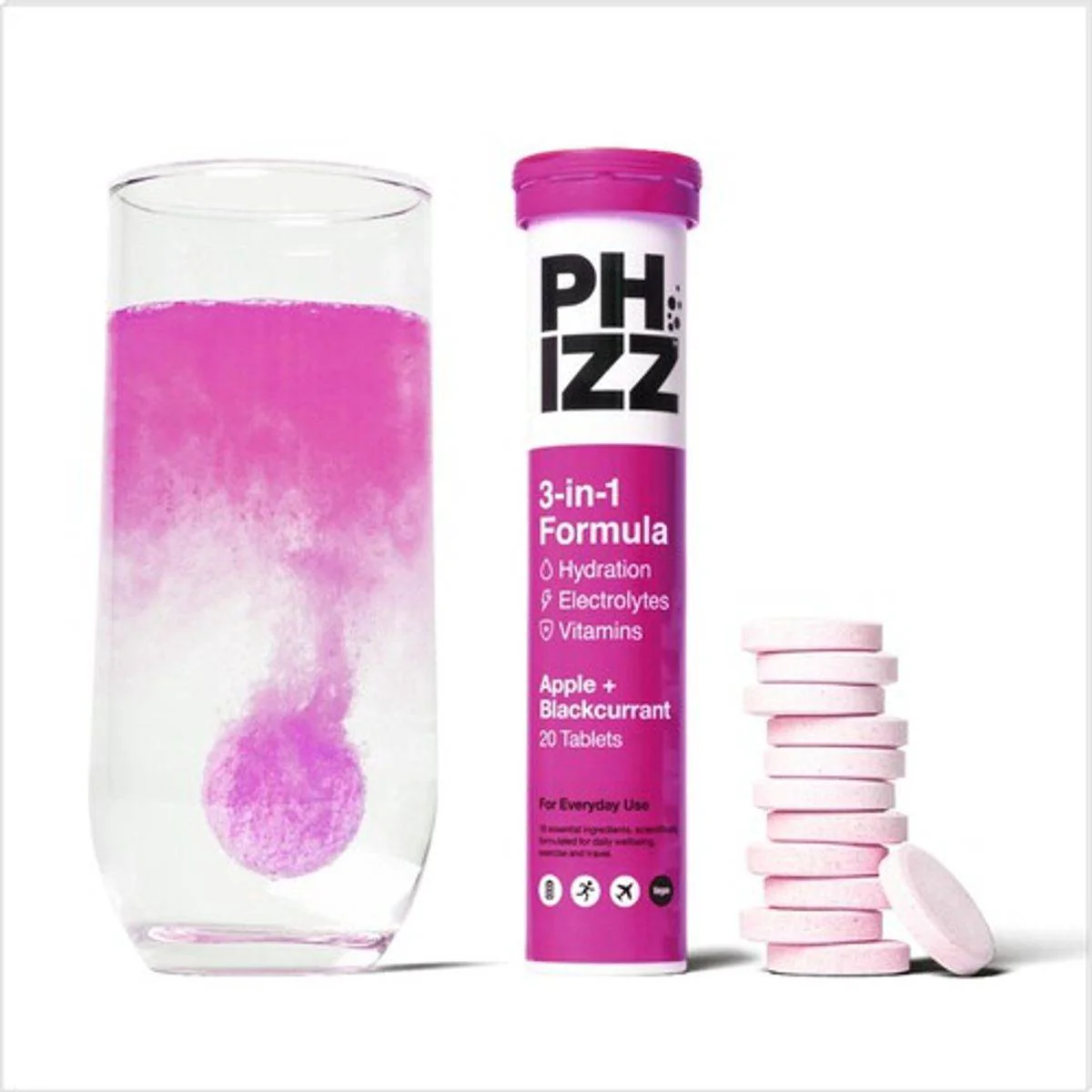 Phizz Daily 3-In-1 Hydration Electrolytes & Vitamins 20 Effervescent Tablets Apple & Blackcurrant - Image 2