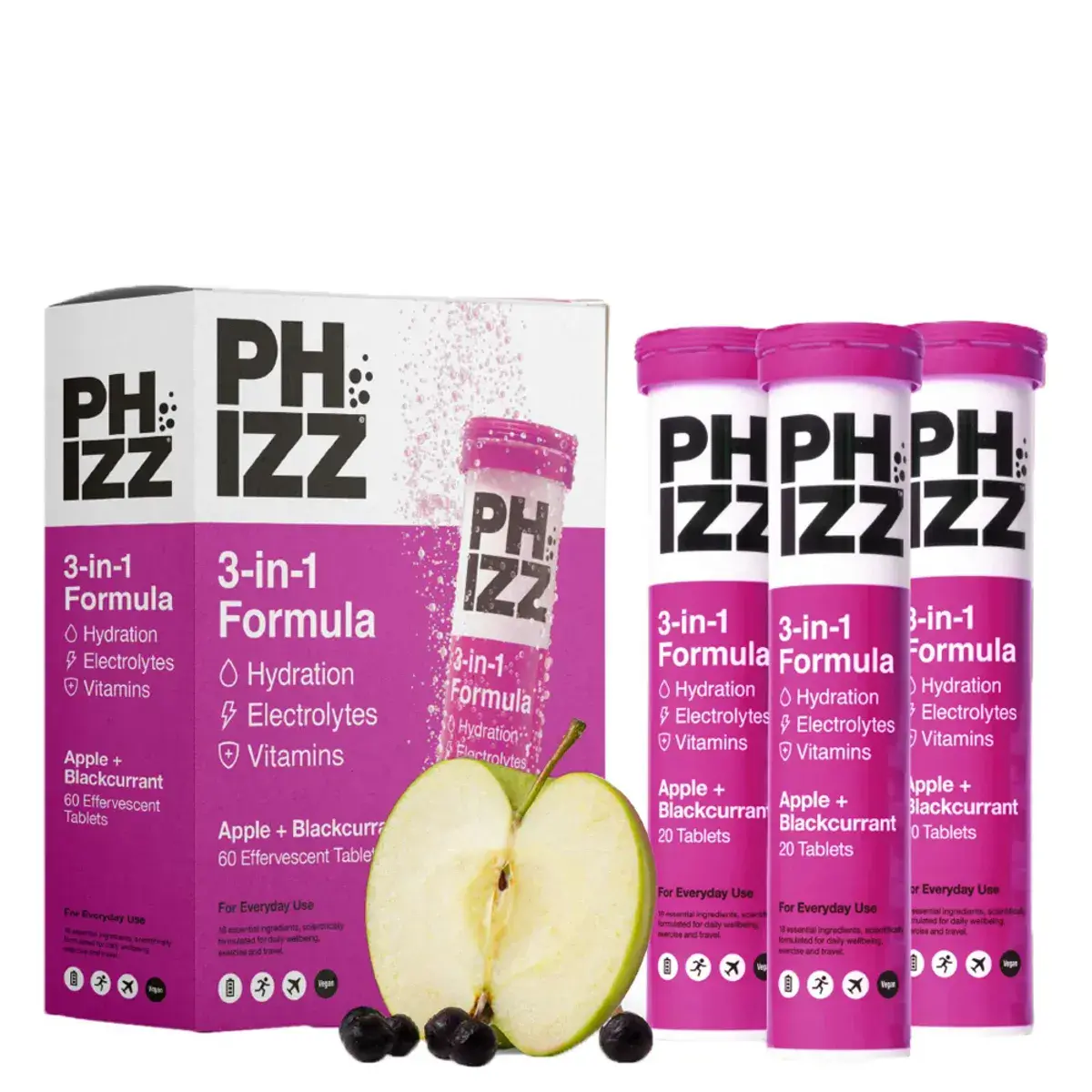 Phizz Daily 3-In-1 Hydration Electrolytes & Vitamins 20 Effervescent Tablets Apple & Blackcurrant - Image 3