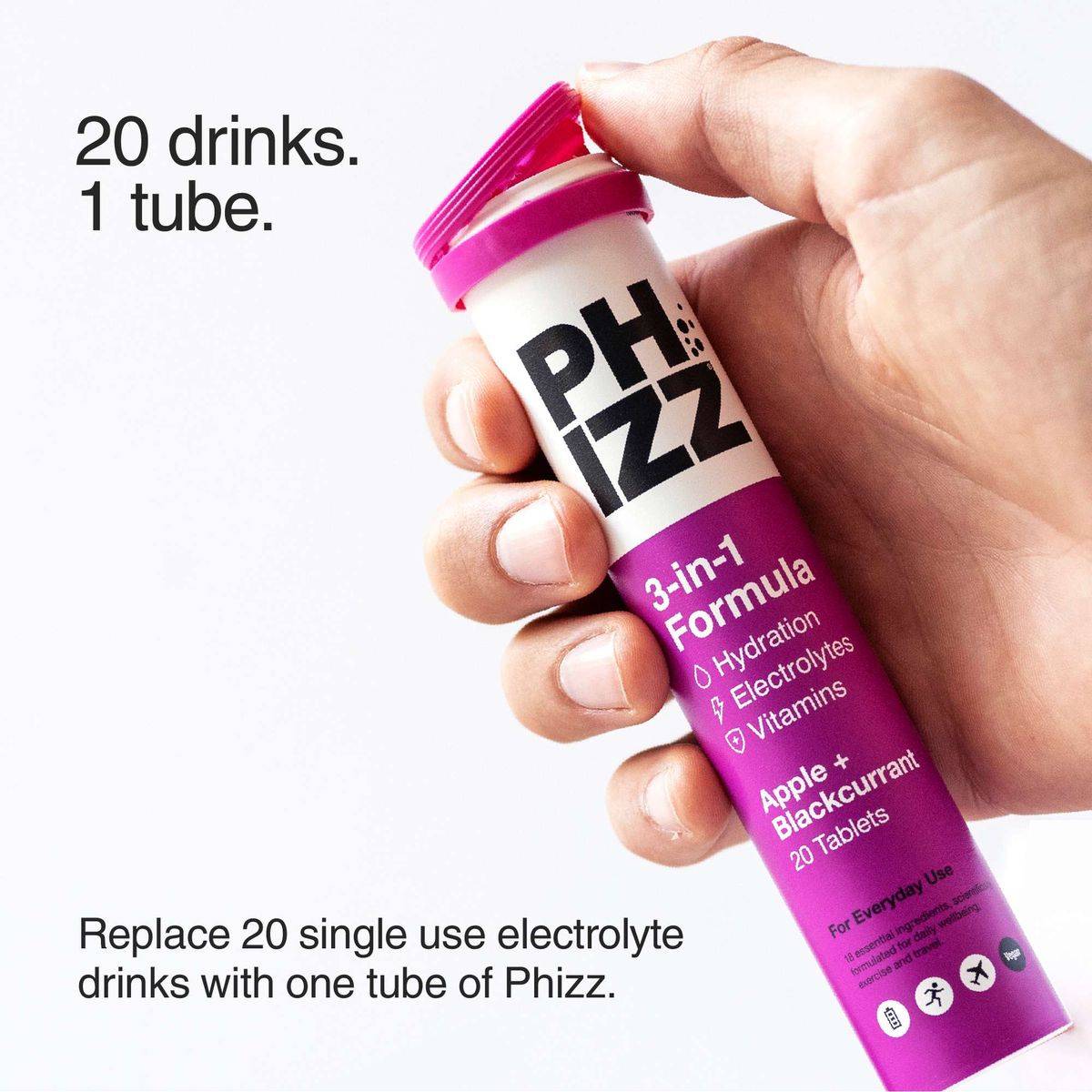Phizz Daily 3-In-1 Hydration Electrolytes & Vitamins 20 Effervescent Tablets Apple & Blackcurrant - Image 4