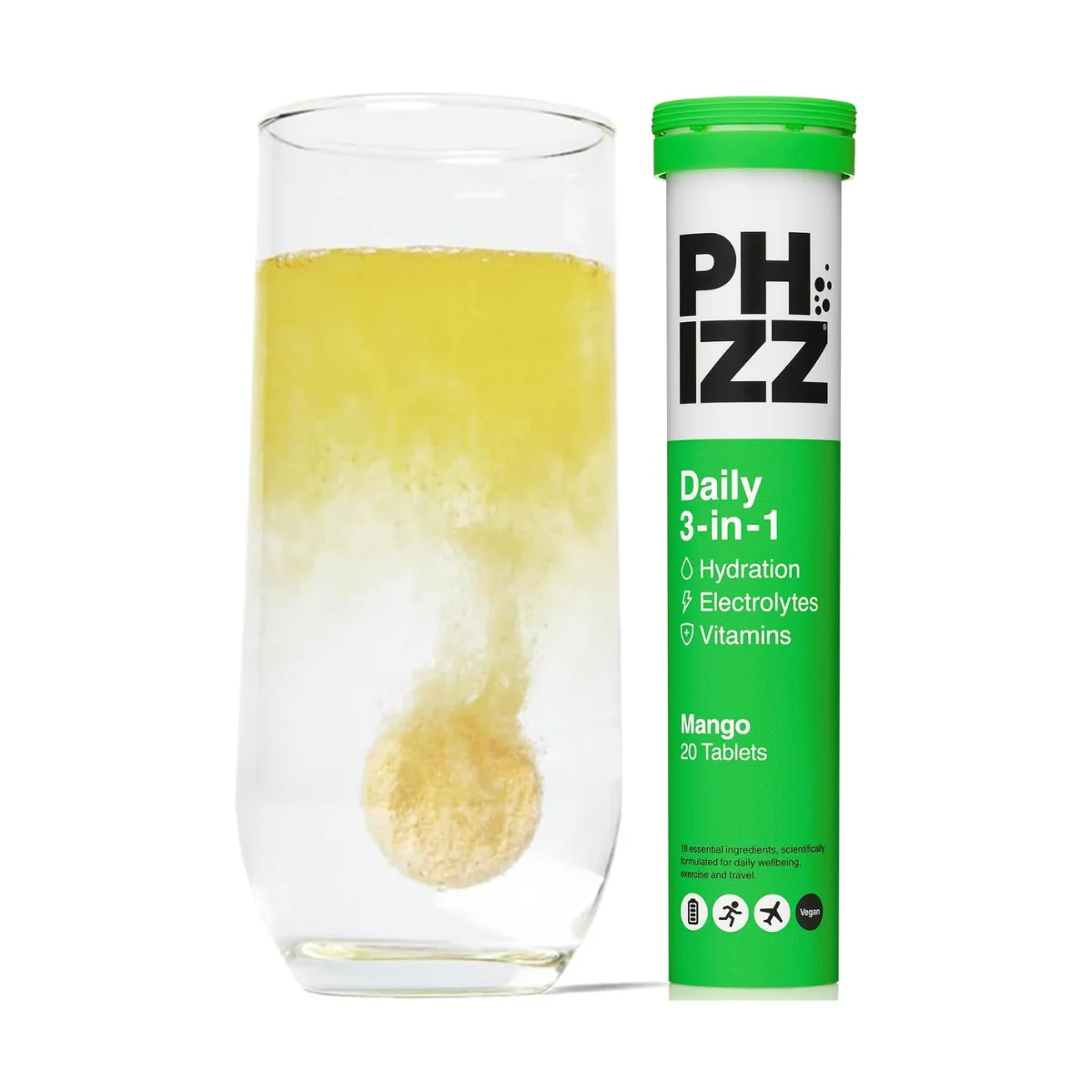 Phizz Daily 3-In-1 Hydration Electrolytes & Vitamins 20 Effervescent Tablets Mango - Image 2