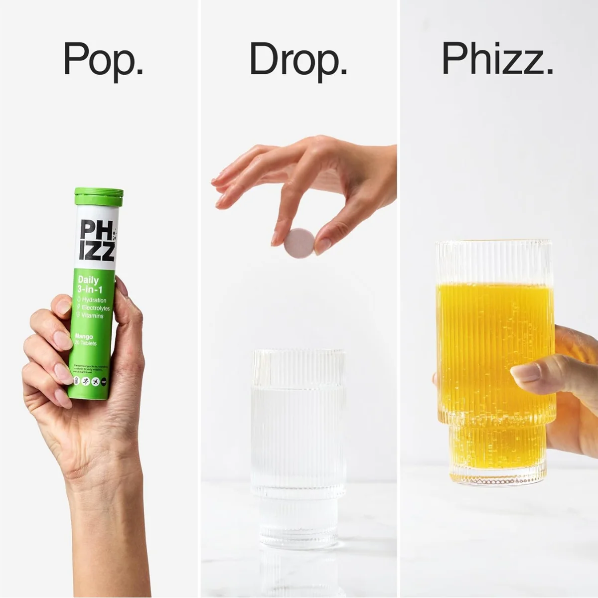 Phizz Daily 3-In-1 Hydration Electrolytes & Vitamins 20 Effervescent Tablets Mango - Image 7