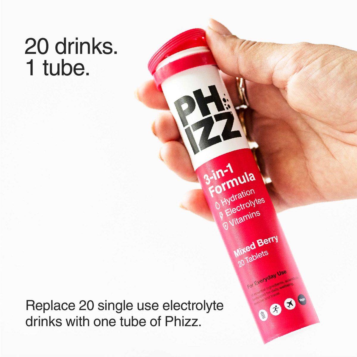 Phizz Daily 3-In-1 Hydration Electrolytes & Vitamins 20 Effervescent Tablets Mixed Berry - Image 2
