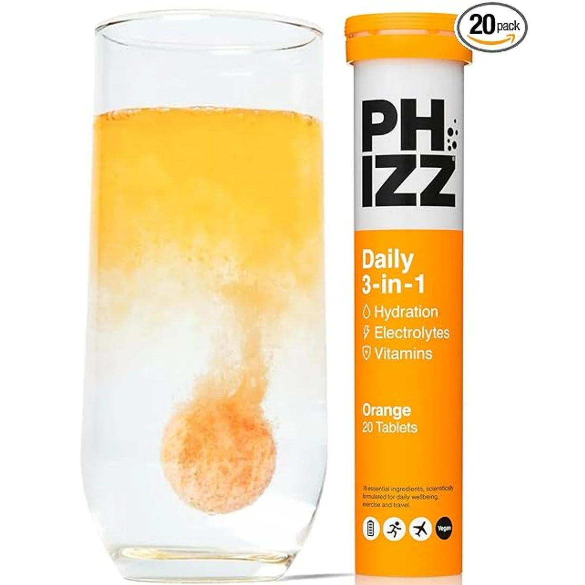 Phizz Daily 3-In-1 Hydration Electrolytes & Vitamins 20 Effervescent Tablets Orange - Image 2