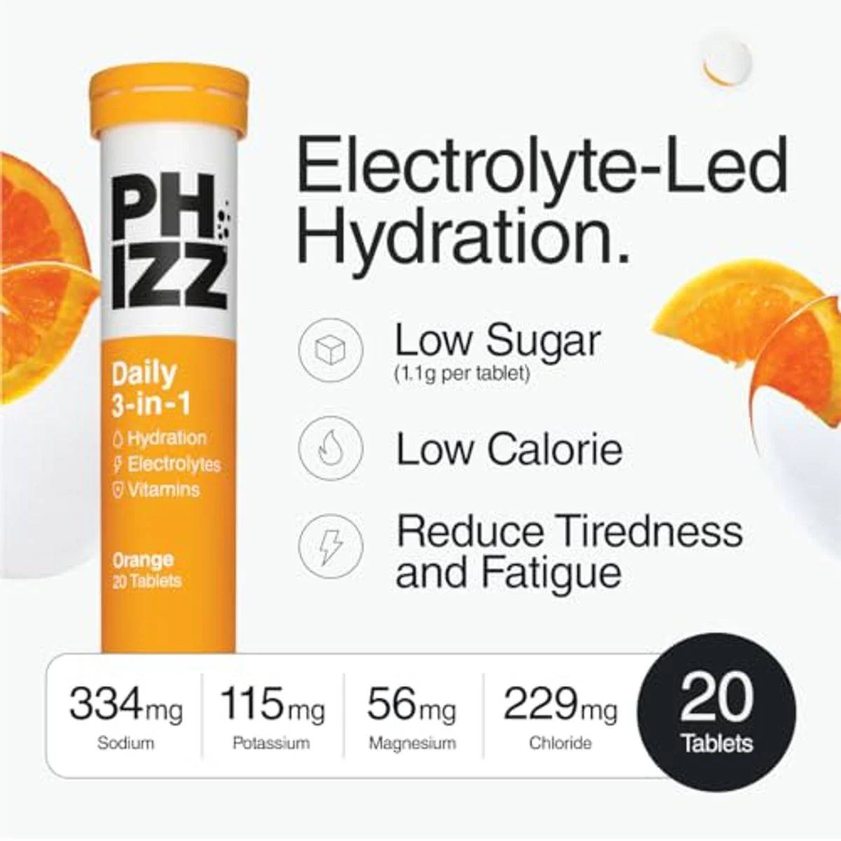 Phizz Daily 3-In-1 Hydration Electrolytes & Vitamins 20 Effervescent Tablets Orange - Image 5