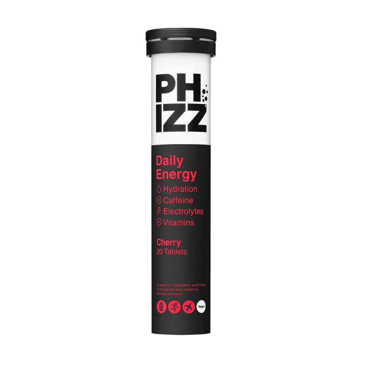 Phizz Daily Energy Caffeine Hydration Electrolytes & Vitamins 20 Effervescent Tablets Cherry