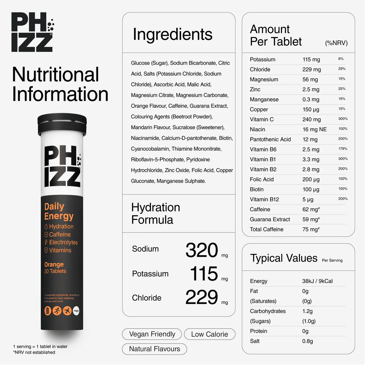 Phizz Daily Energy Caffeine Hydration Electrolytes & Vitamins 20 Effervescent Tablets Cherry - Image 3