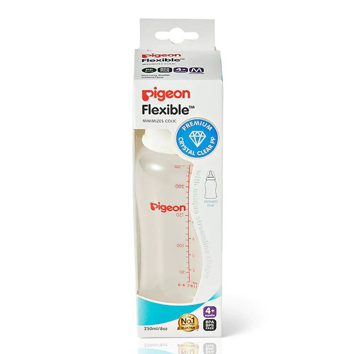 Pigeon Flexible Stream Line Plastic Bottle 4 Months+ 250ml - Image 2