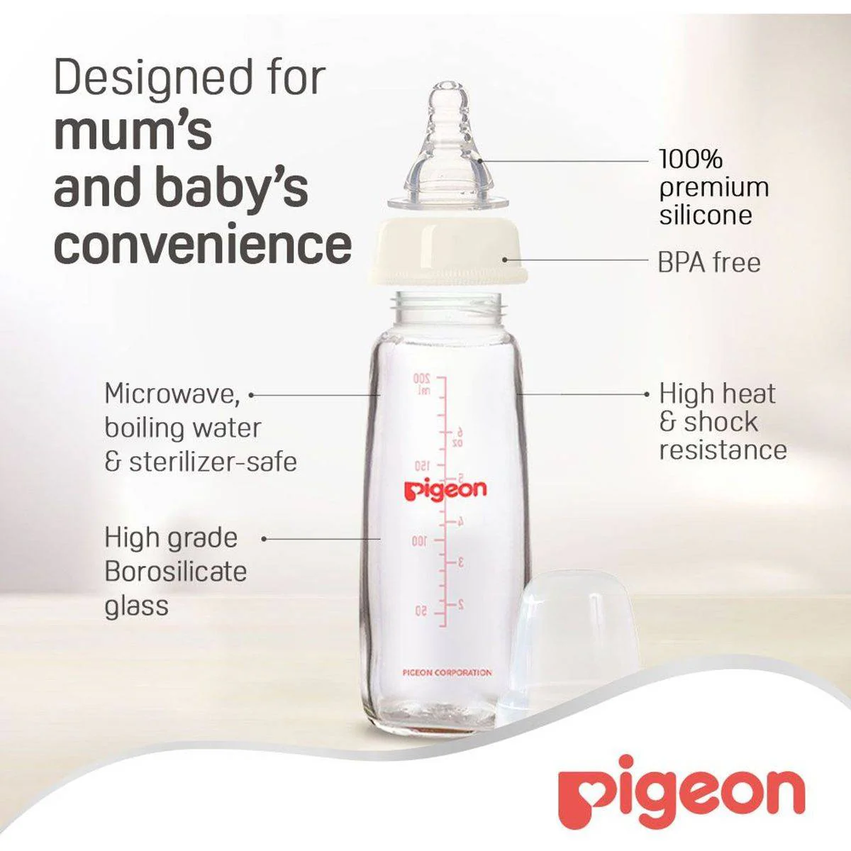 Pigeon Glass Feeding Bottle Transparent Cap 200ml - Image 11
