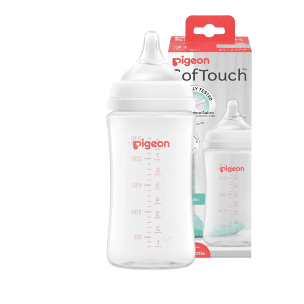 Pigeon SofTouch Plastic Bottle 3 Months+ Latch on Line 240ml - Image 2