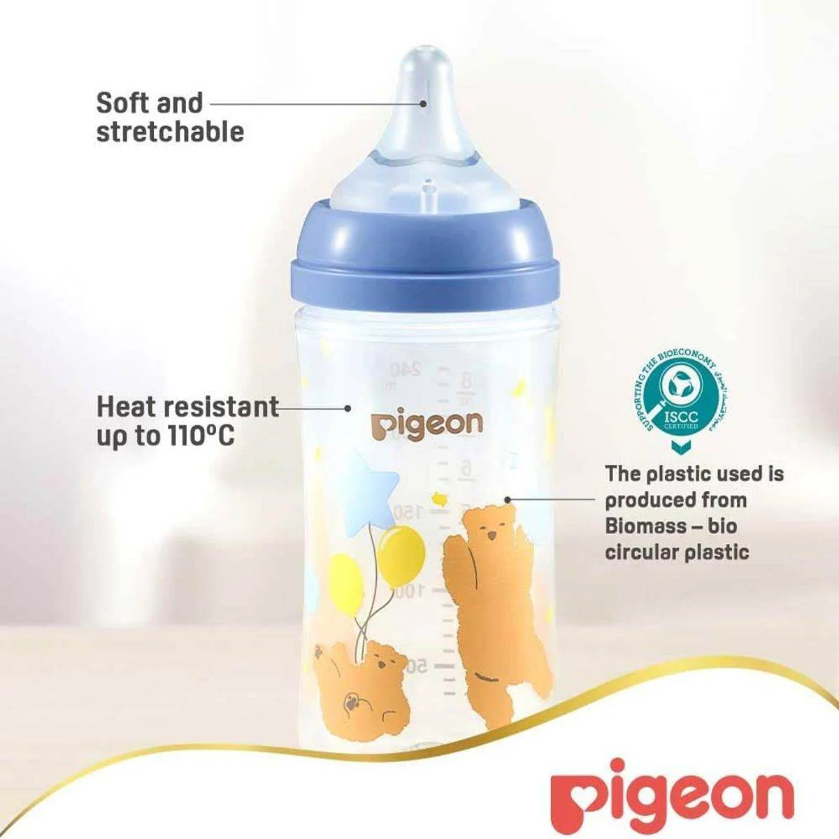 Pigeon SofTouch Plastic Bottle Decorated 3 Months+ Bear 240ml - Image 8