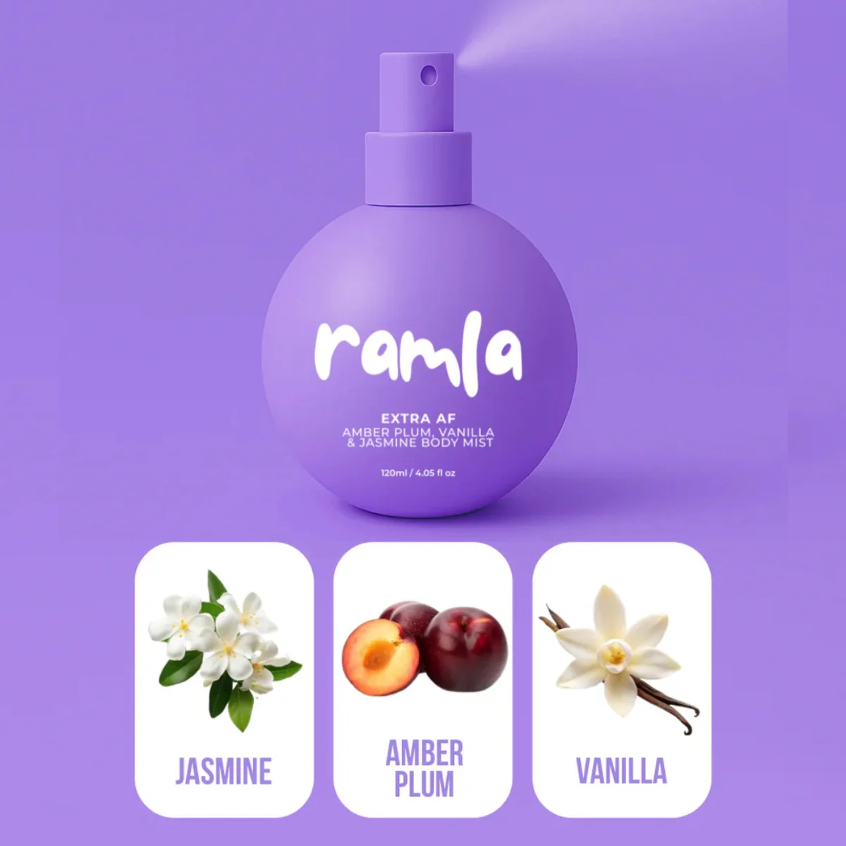 Ramla Body Body Mist Extra AF Amber Plum Vanilla & Jasmine 100ml - Image 3