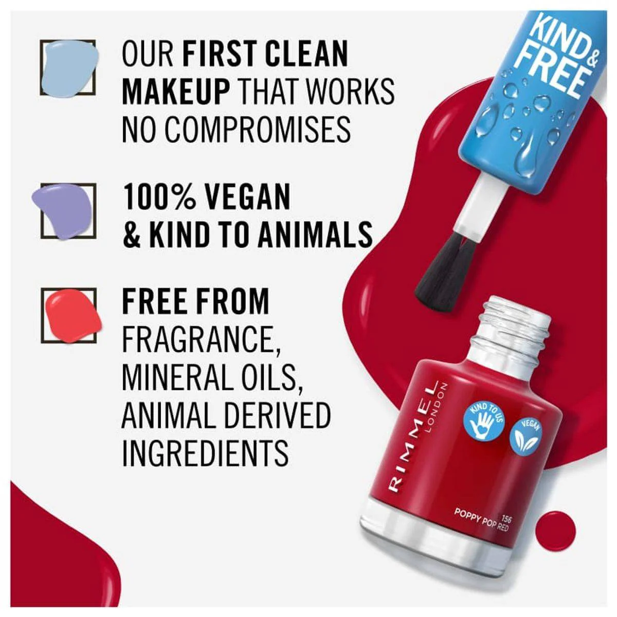 Rimmel Kind & Free Nail Polish 156 Poppy Pop Red 8ml - Image 15