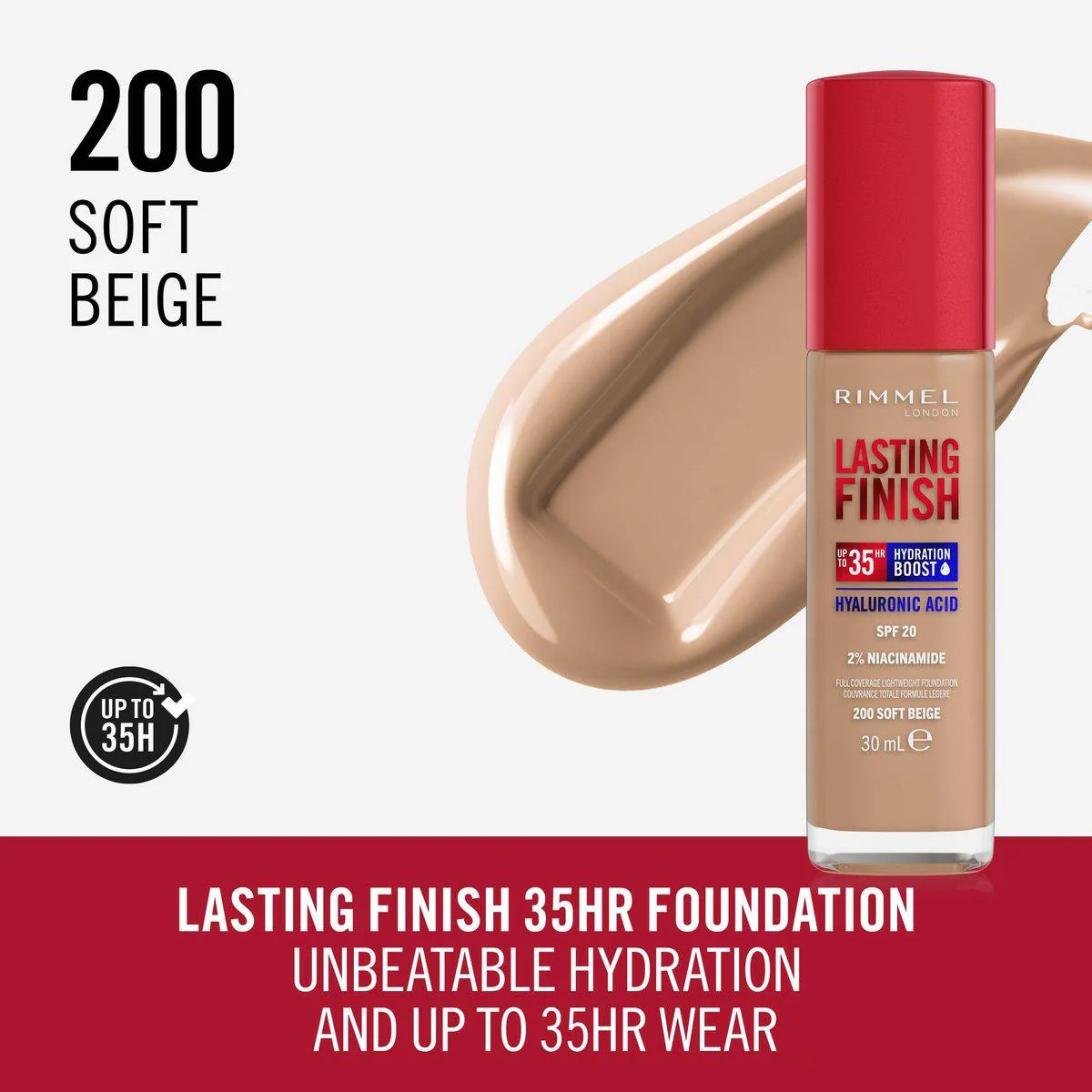 Rimmel Lasting Finish Full Coverage Lightweight Foundation 200 Soft Beige 30ml - Image 11